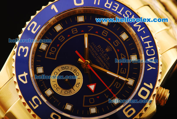 Rolex Yacht-Master II Swiss ETA 2813 Automatic Movement Gold Case and Strap with Blue Dial and Blue Bezel - Click Image to Close
